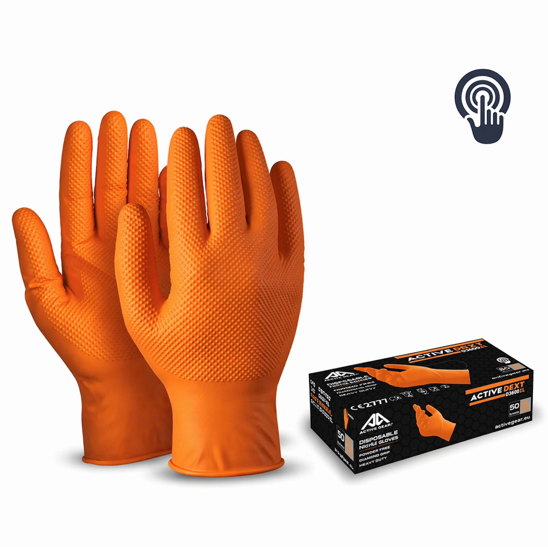 Gants nitrile orange Diamond Grip protection chimique type B/KPT