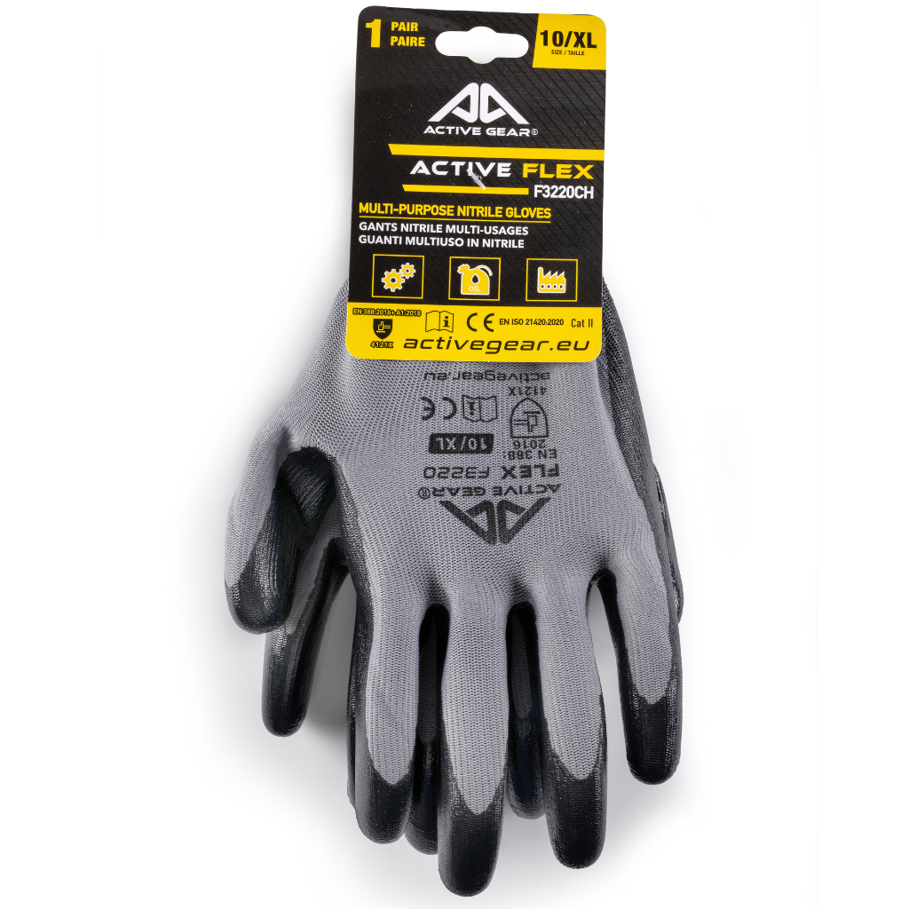 Gants de protection nitrile noir polyester 13G EN388 Maroc