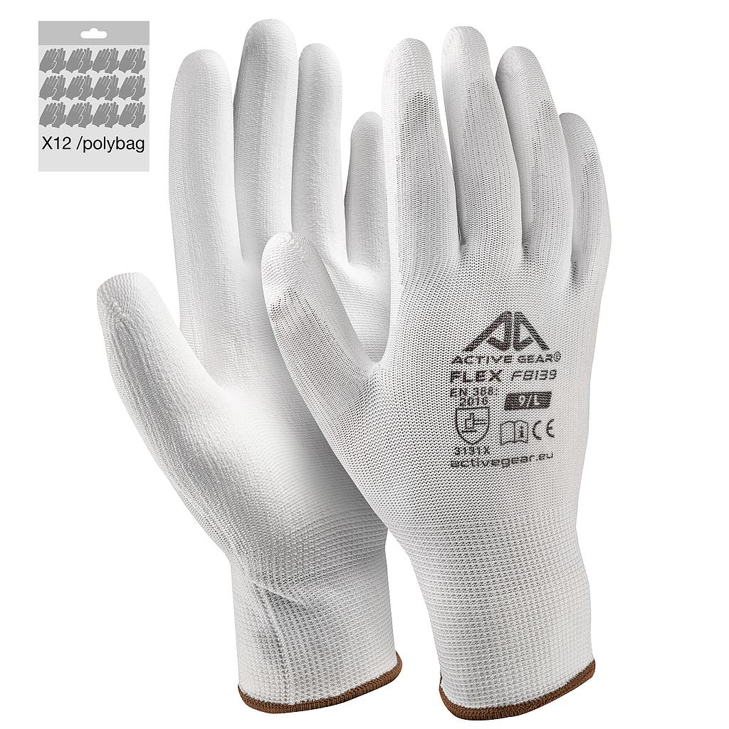 Gants de protection polyester 13G PU blanc EN388 x12 paires