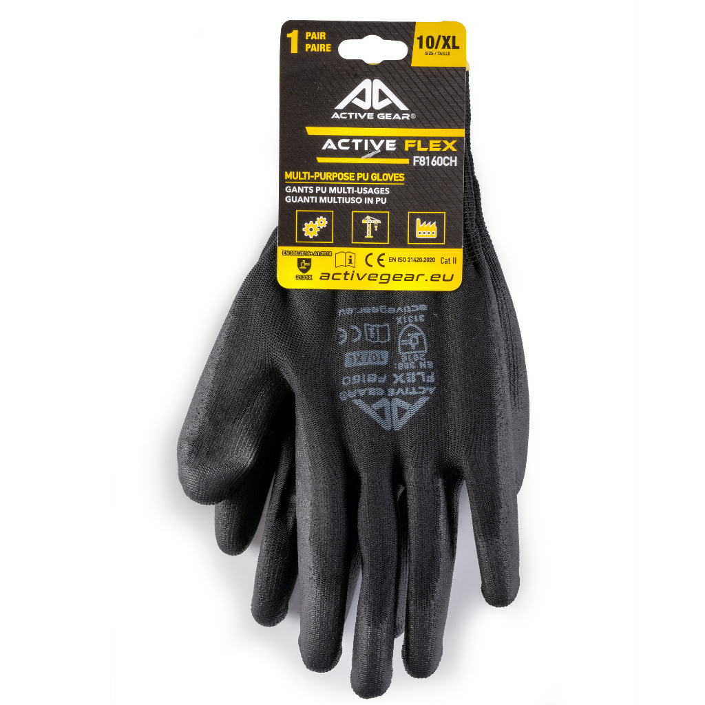 Gants de protection polyester 13G PU noir conformes EN388 Maroc