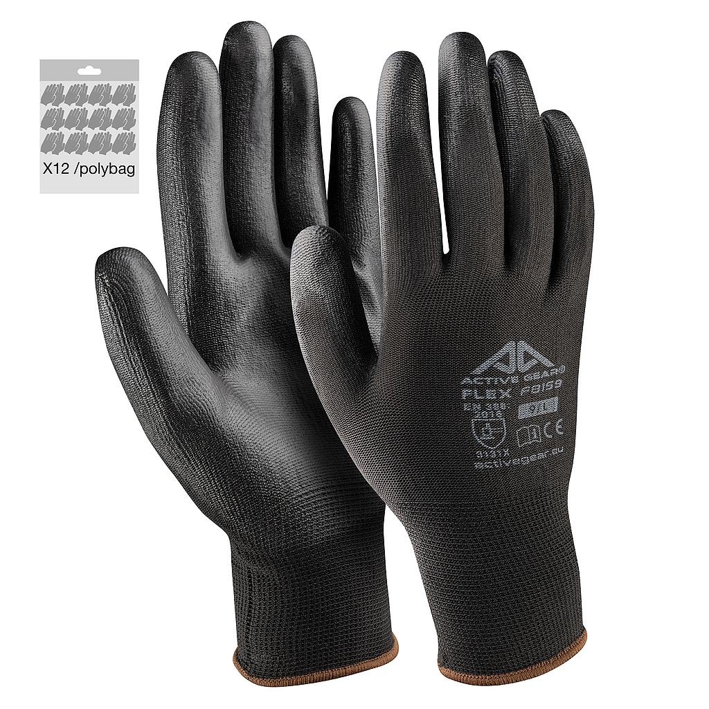 Gants de protection polyester PU noir EN388 FLEX F8160NP x12 paires