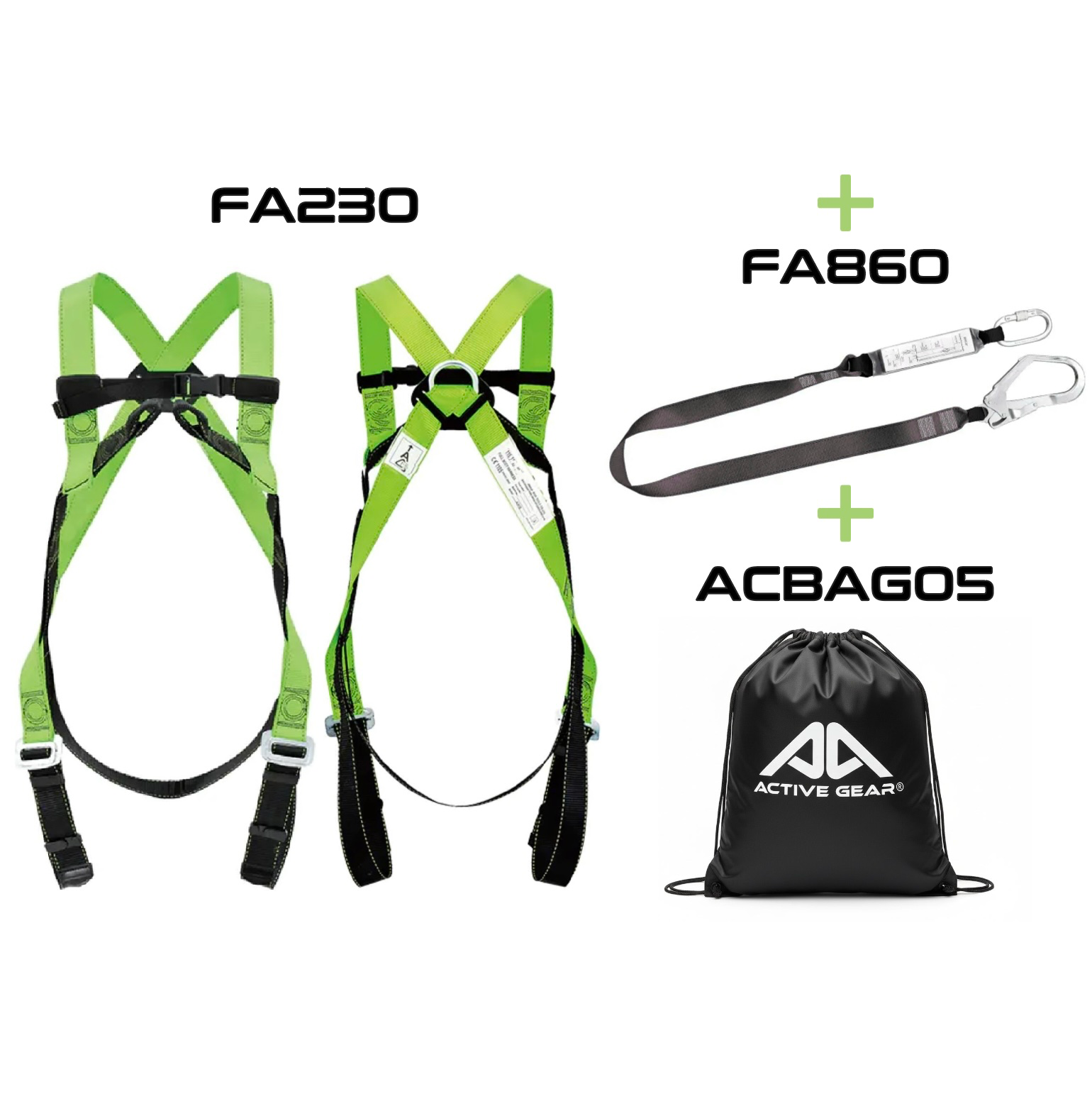 Kit antichute simple ACTIVE GEAR® avec harnais et longe