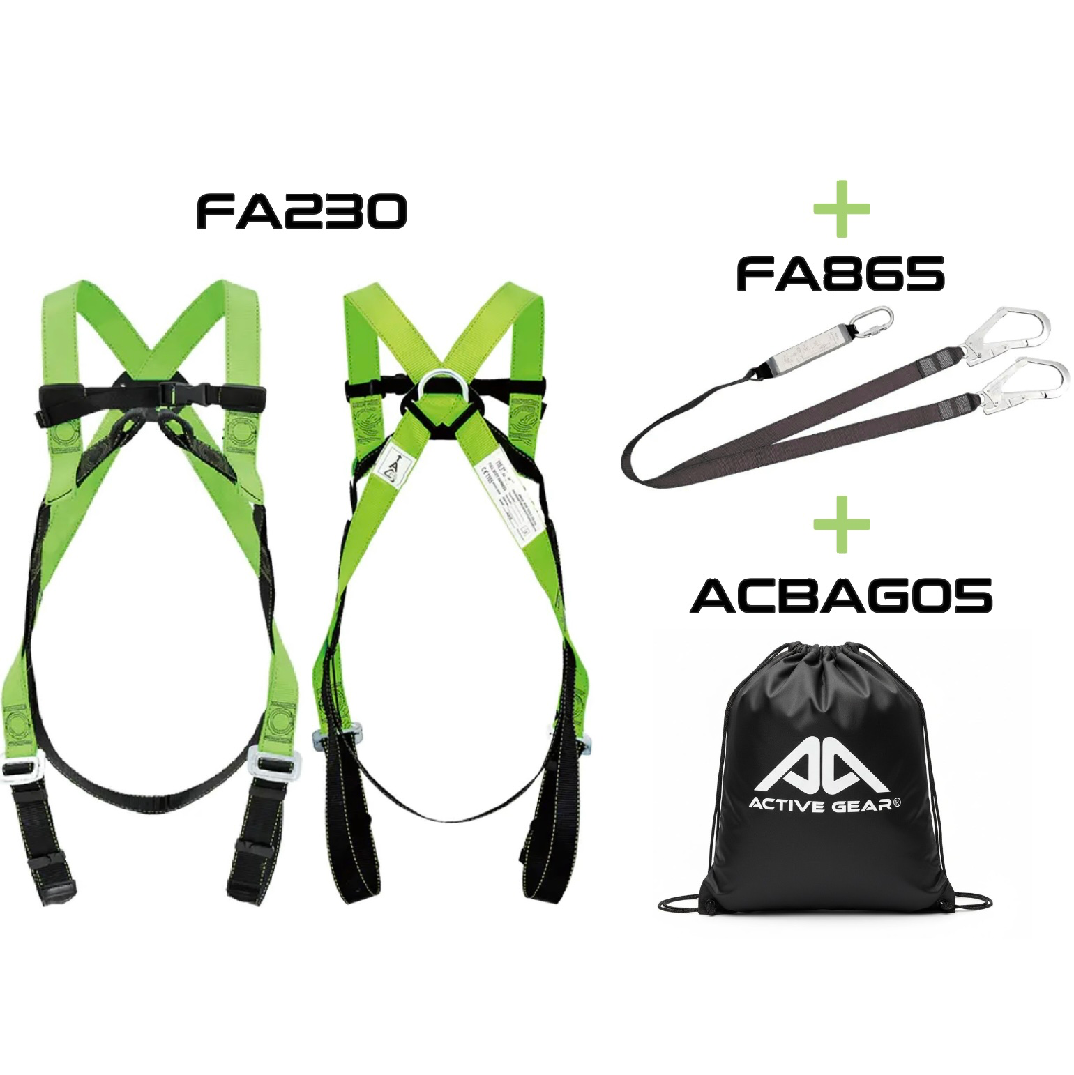Kit antichute double ACTIVE GEAR® avec harnais et longe Maroc