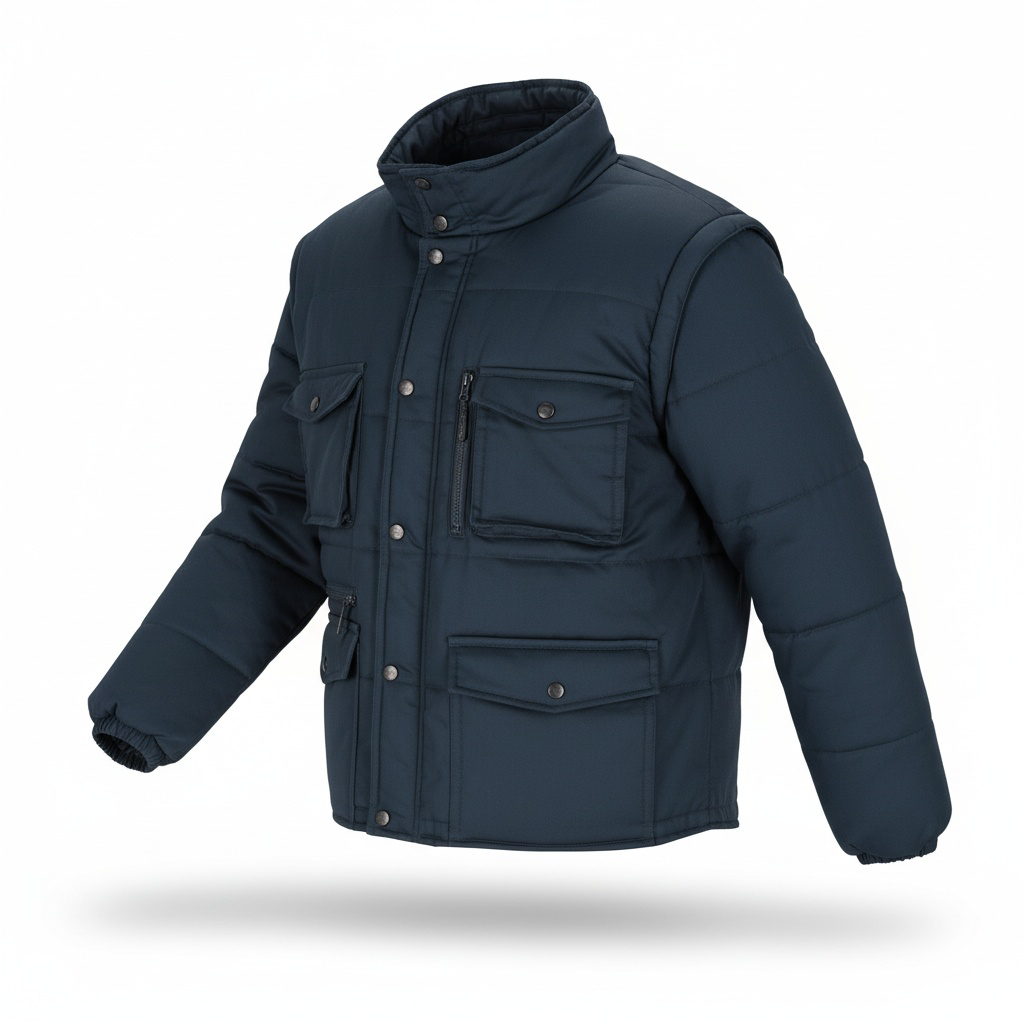 Veste thermique 2-en-1 Navy multi-poches protection industrie