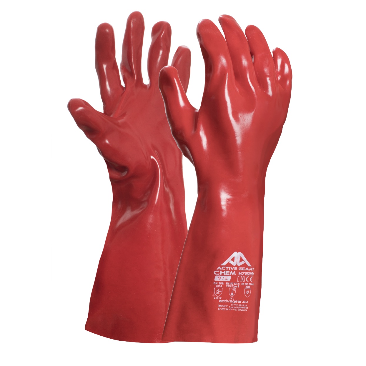 Gants de protection chimique ACTIVE GEAR modèle CHEM H7230 coton PVC