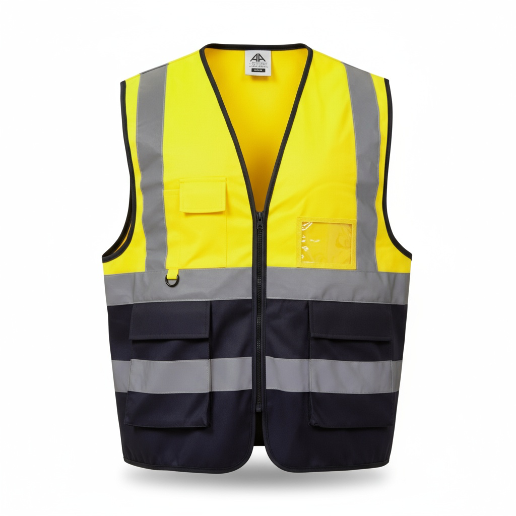 Gilet haute visibilité jaune CLASS 1 multi-poches pour industrie