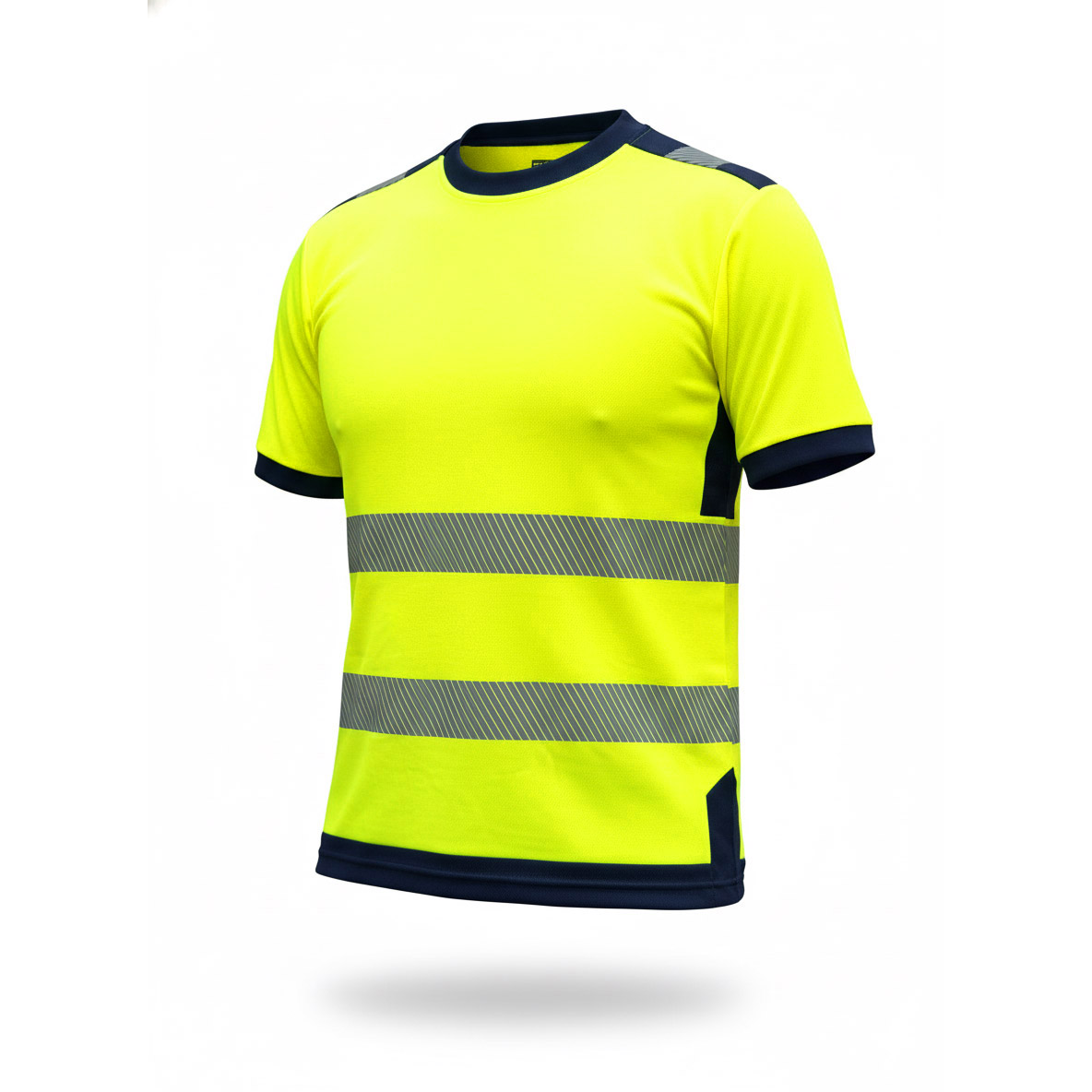 Tee-shirt haute visibilité classe 2 coton polyester UPF 50+ Maroc - Nova HV Yellow/Navy