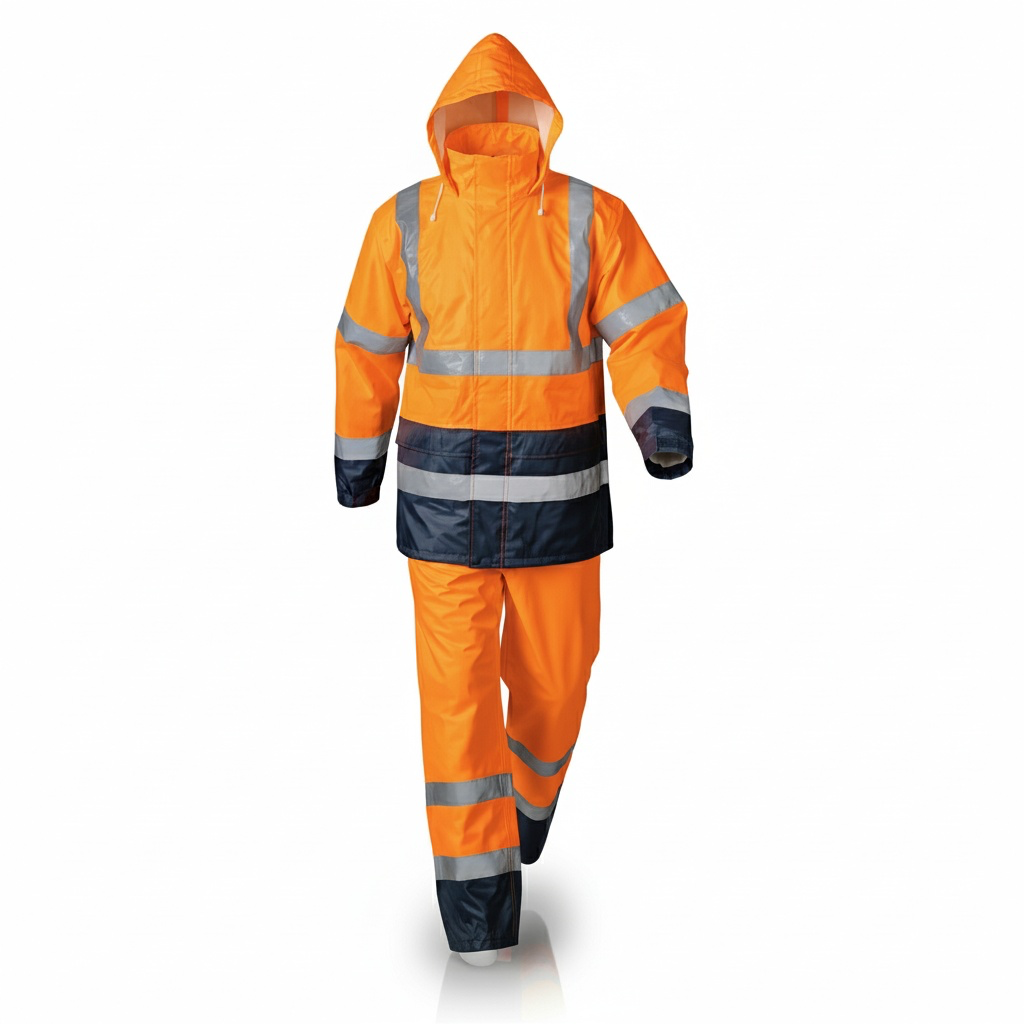 Ensemble de pluie haute visibilité classe 3 orange marine imperméable