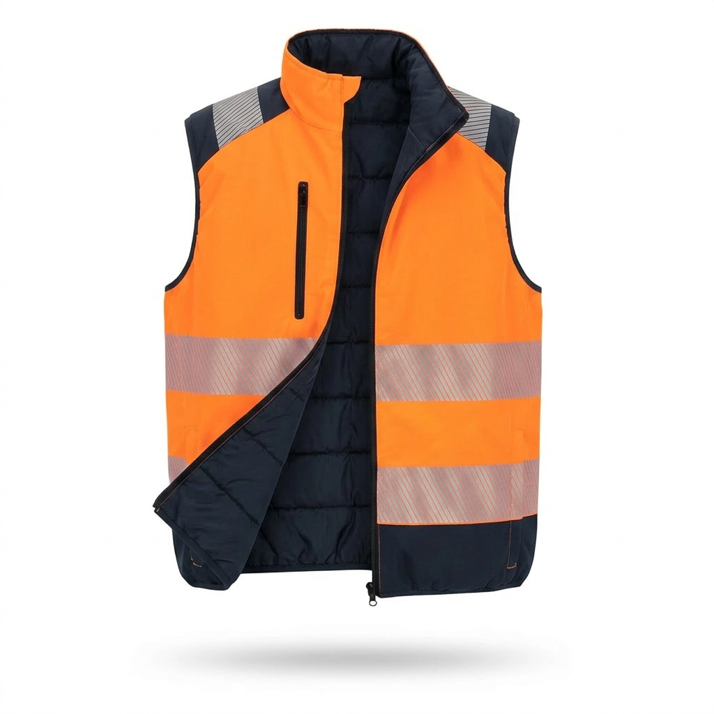 Gilet réversible haute visibilité Classe 2 Orange Navy HVSTRO - Strato HV Reversible Orange/Navy