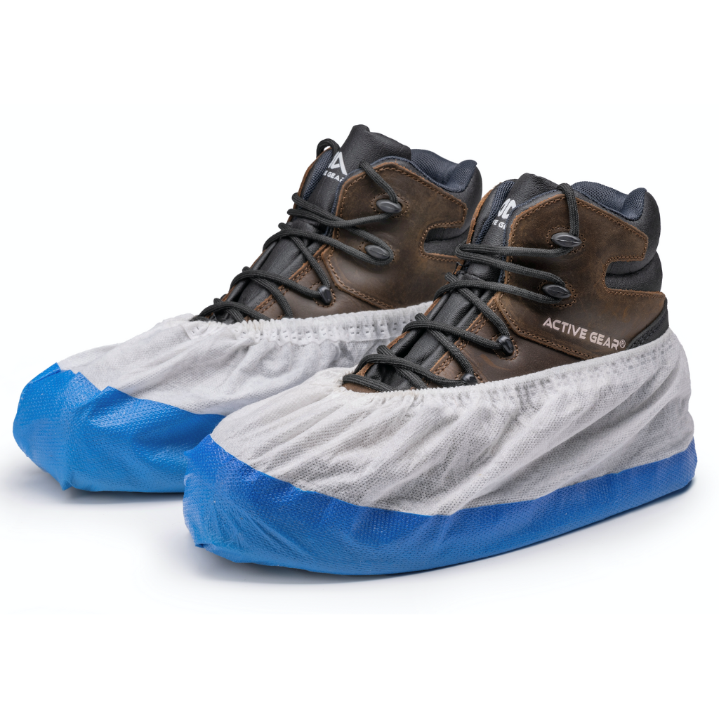 Couvre-chaussures enduit CPE blanc bleu protection chantier